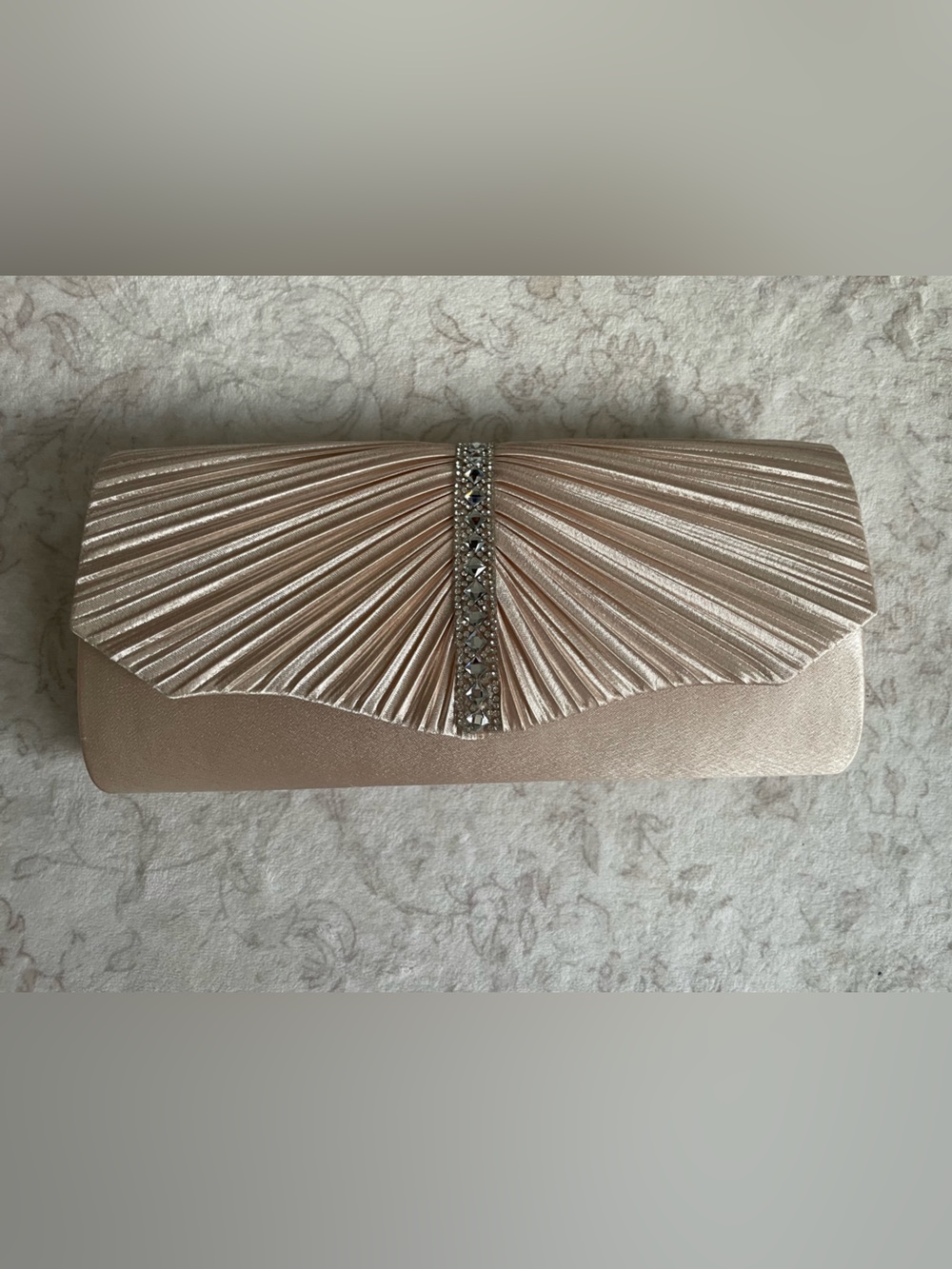 Elegant Rose Gold Evening Clutch with Crystal Accent